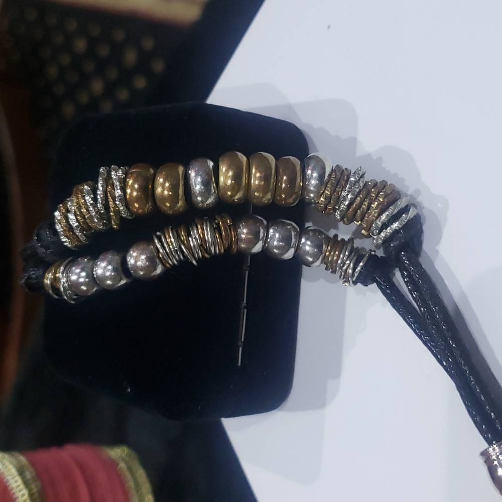 Vintage Copper-Siver leather bracelet